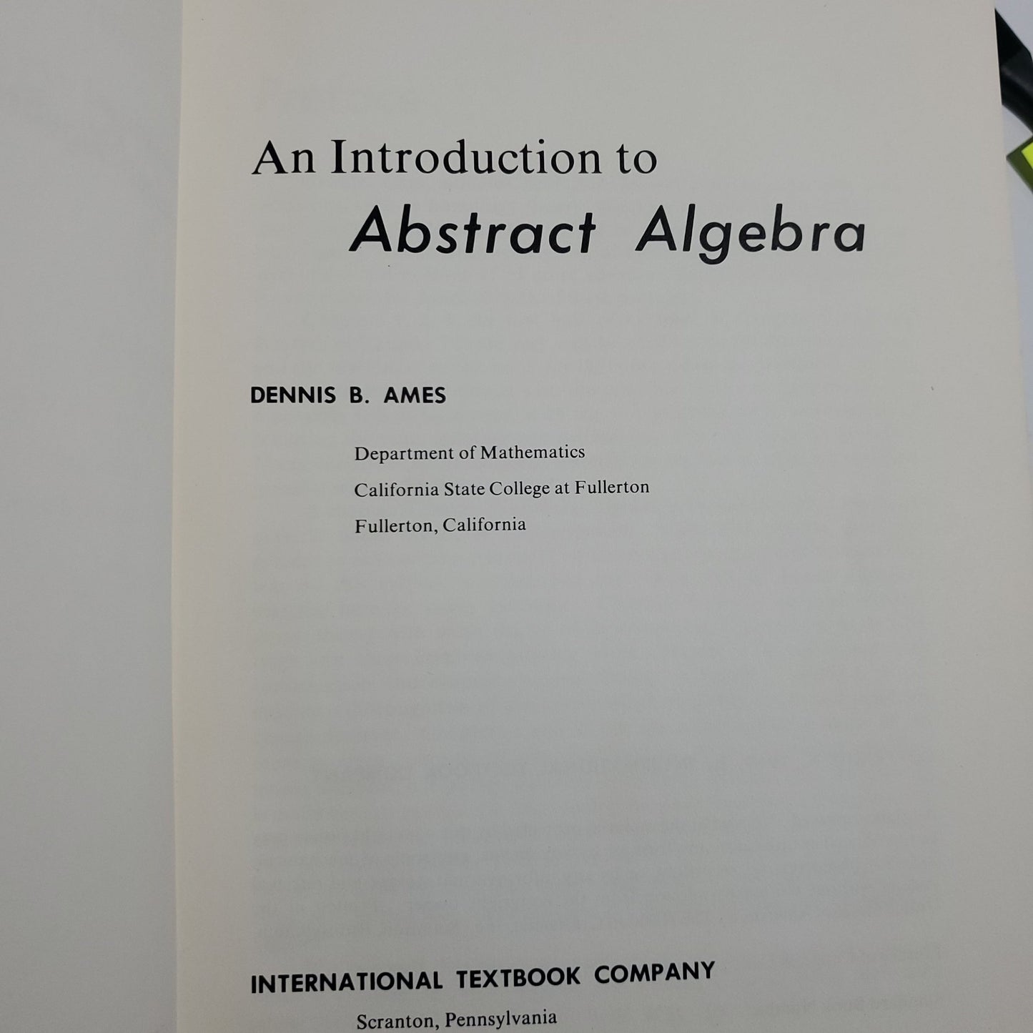 An Introduction to Abstract Algebra - [ash-ling] Booksellers