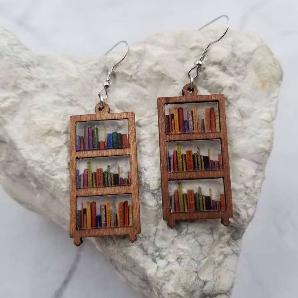Bookshelf Dangles Wood Book Earrings - [ash-ling] Booksellers